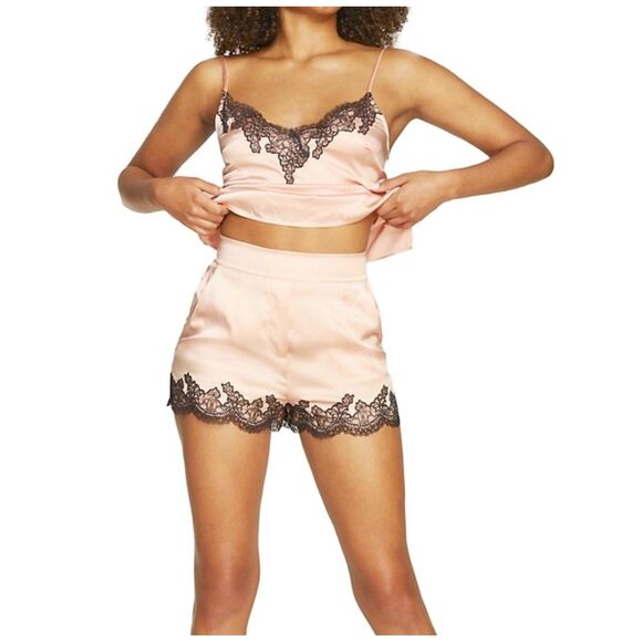 Agent Provocateur Pink Silk Pajama Set Sz 5/10 Romantic Sleepwear Set Lace Trim - Picture 1 of 16